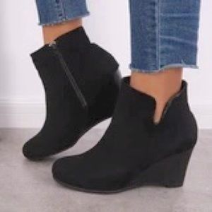 Black suede wedge booties